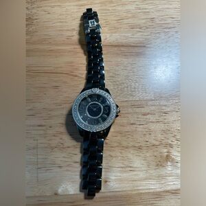 Judith Ripka black ceramic and stainless steel watch